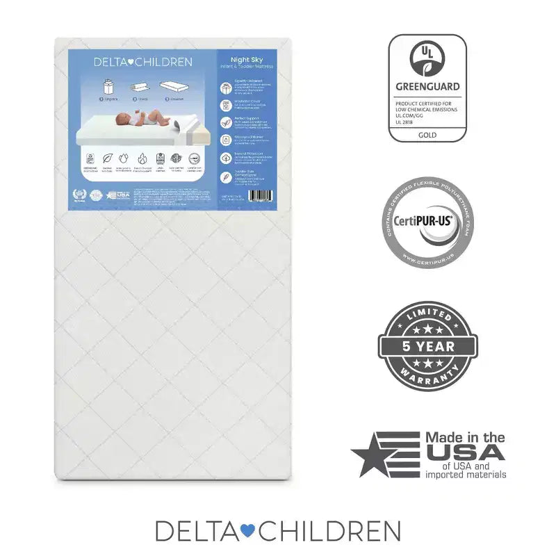 Materasso per culla e lettino 2-in-1 - Certificato Greenguard Gold, schiuma CertiPUR-US - Grigio