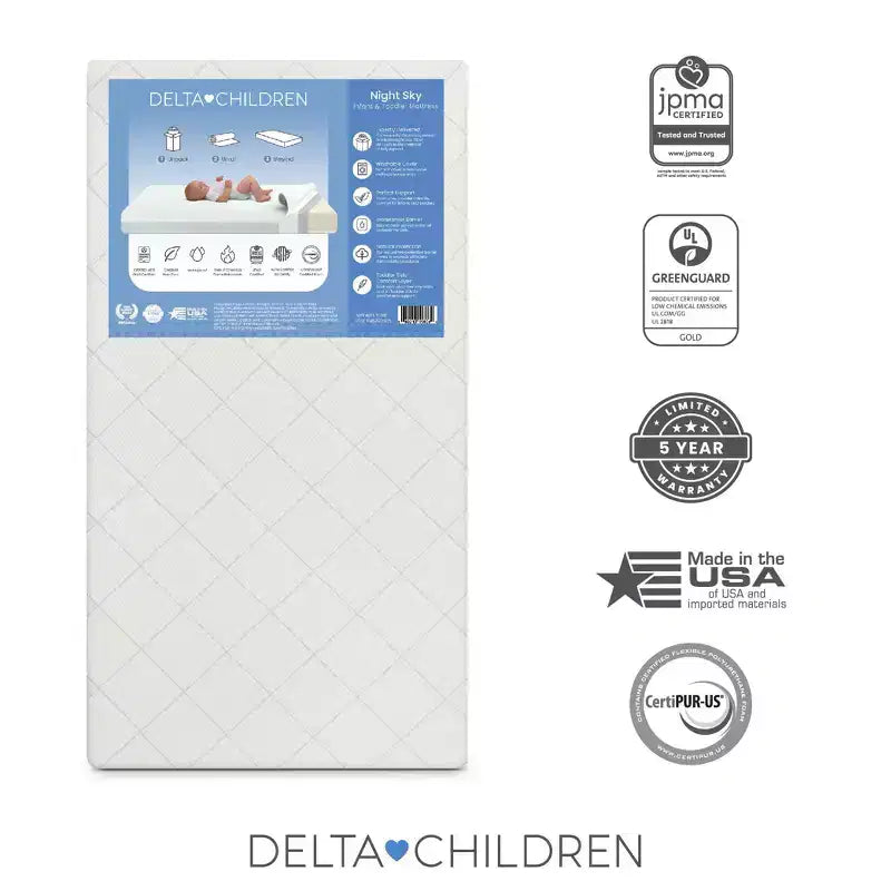 Materasso per culla e lettino 2-in-1 - Certificato Greenguard Gold, schiuma CertiPUR-US - Grigio