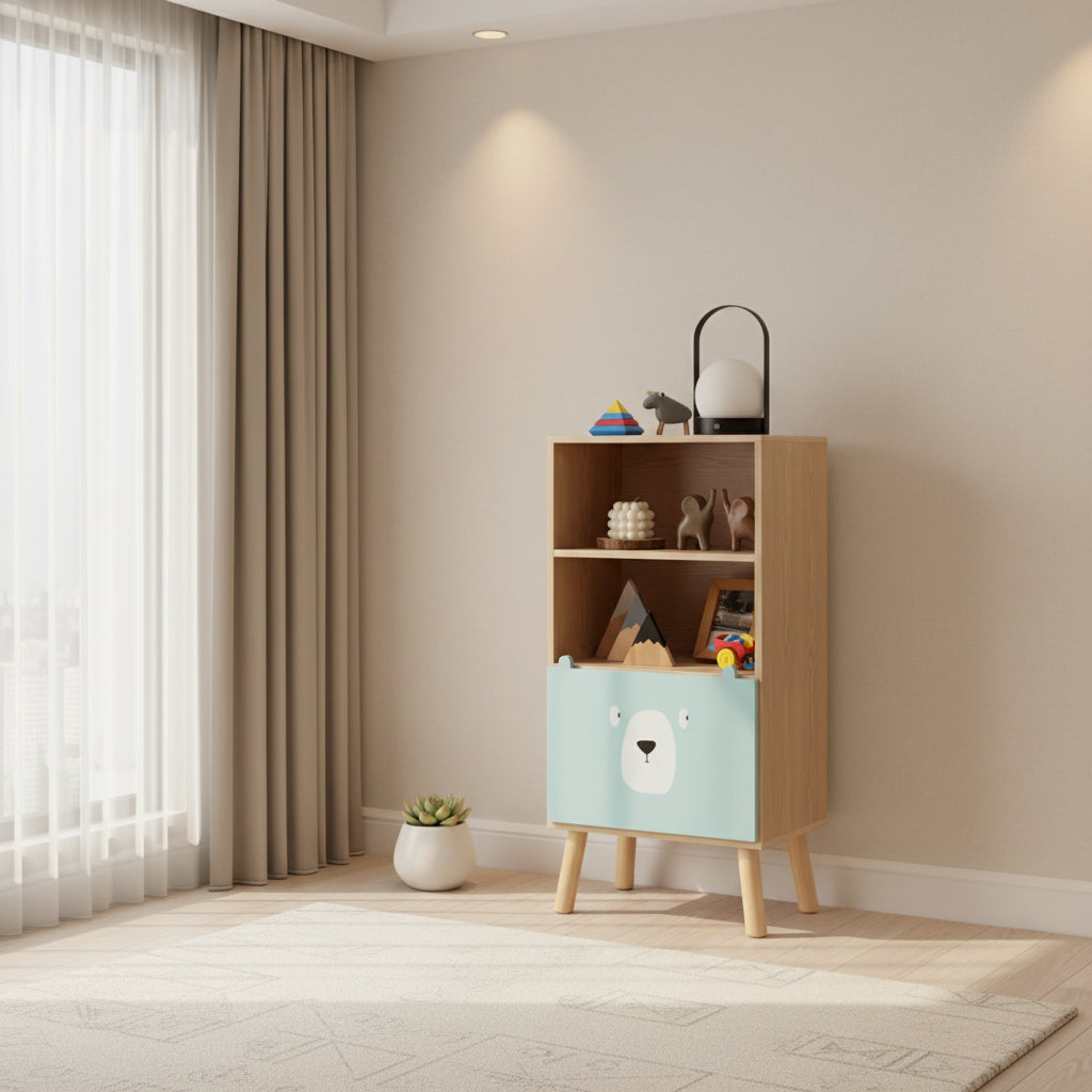 Costway Kids Bookcase Toy Storage Organizer Children Storage Cabinet with 3 Slide Drawers 4 Cubes Wooden Bookshelf for Toddlers Classroom