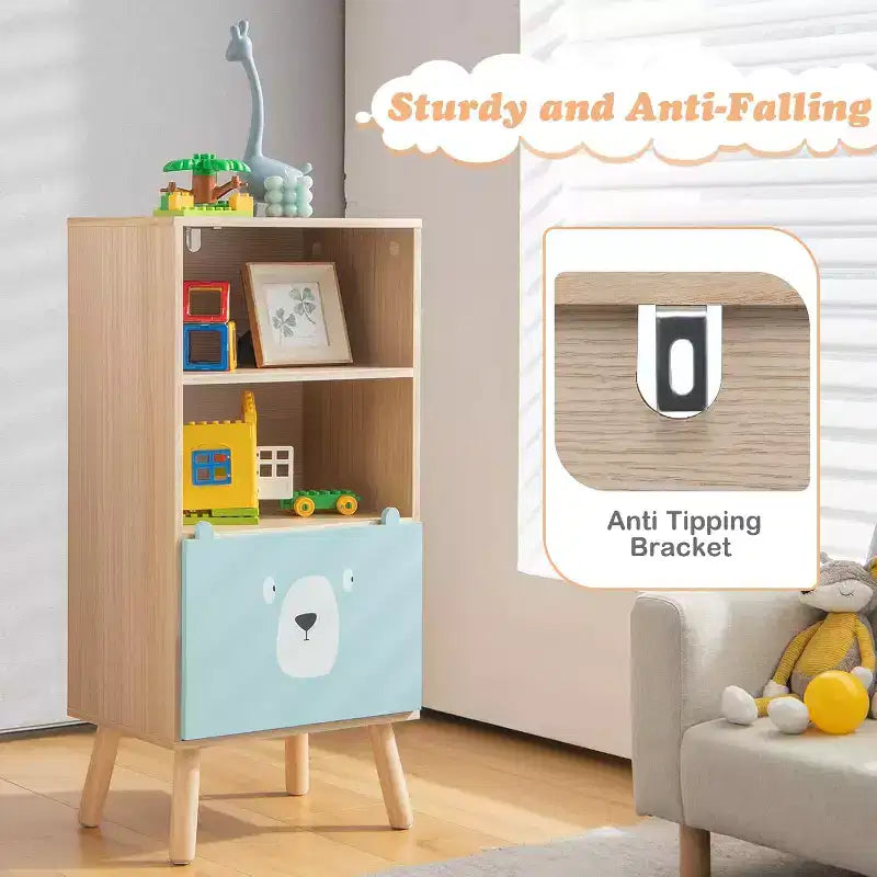 Libreria per bambini con cassetti organizer per giocattoli, mobiletto portaoggetti per bambini con 3 cassetti scorrevoli e 4 cubi, scaffale in legno per la classe dei più piccoli