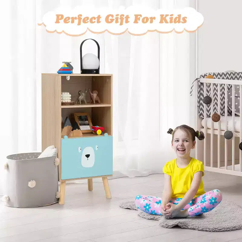 Libreria per bambini con cassetti organizer per giocattoli, mobiletto portaoggetti per bambini con 3 cassetti scorrevoli e 4 cubi, scaffale in legno per la classe dei più piccoli