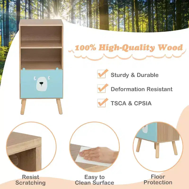 Libreria per bambini con cassetti organizer per giocattoli, mobiletto portaoggetti per bambini con 3 cassetti scorrevoli e 4 cubi, scaffale in legno per la classe dei più piccoli