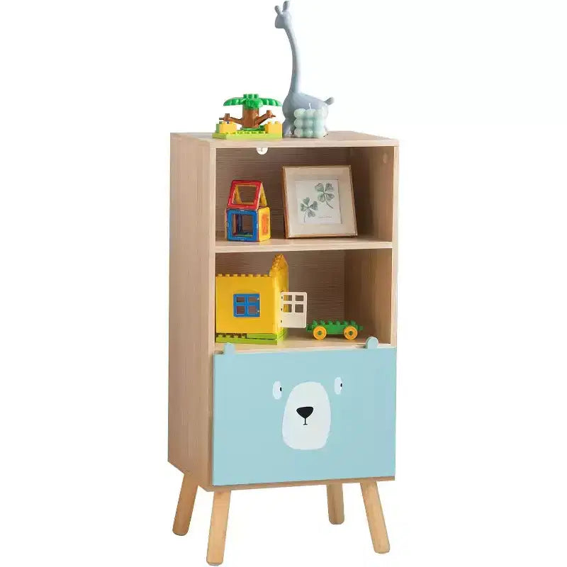 Libreria per bambini con cassetti organizer per giocattoli, mobiletto portaoggetti per bambini con 3 cassetti scorrevoli e 4 cubi, scaffale in legno per la classe dei più piccoli