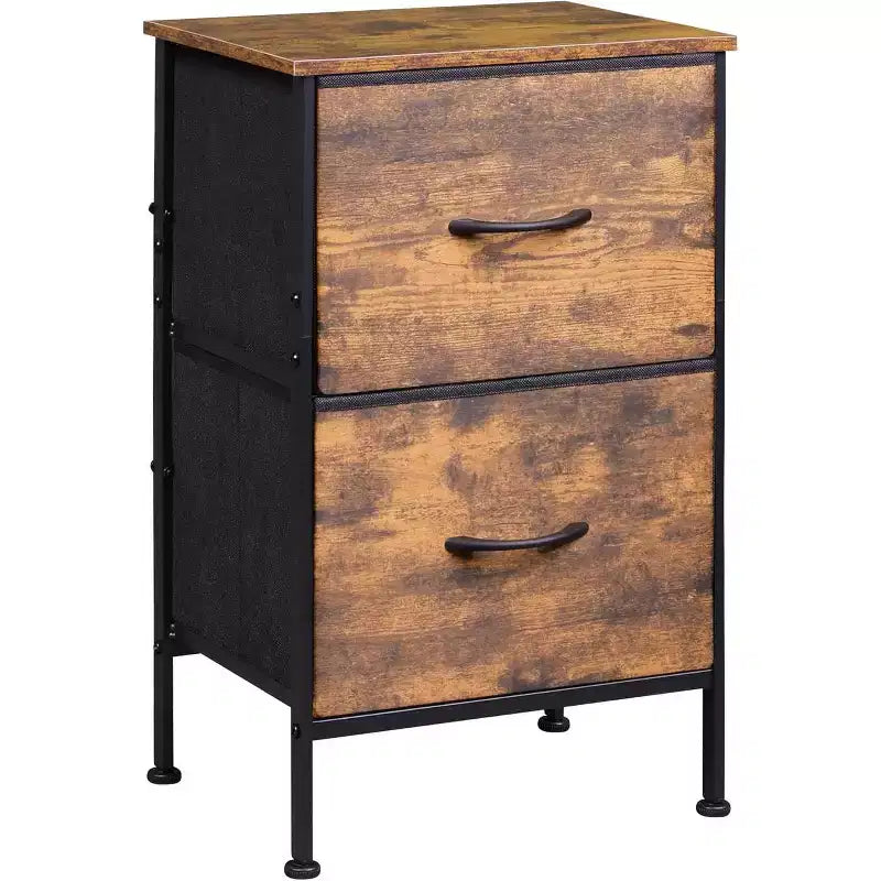 DEXYLLO Nightstand with 2 Drawers, Bedside Furniture for Bedroom, College Dorm, End Table with Fabric Bins, Dormitory