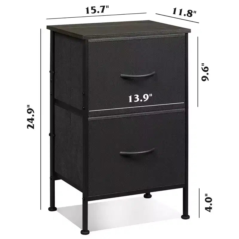 Comodino con 2 cassetti, mobile per camera da letto, dormitorio universitario, tavolino con contenitori in tessuto, dormitorio