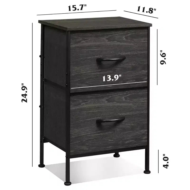 Comodino con 2 cassetti, mobile per camera da letto, dormitorio universitario, tavolino con contenitori in tessuto, dormitorio