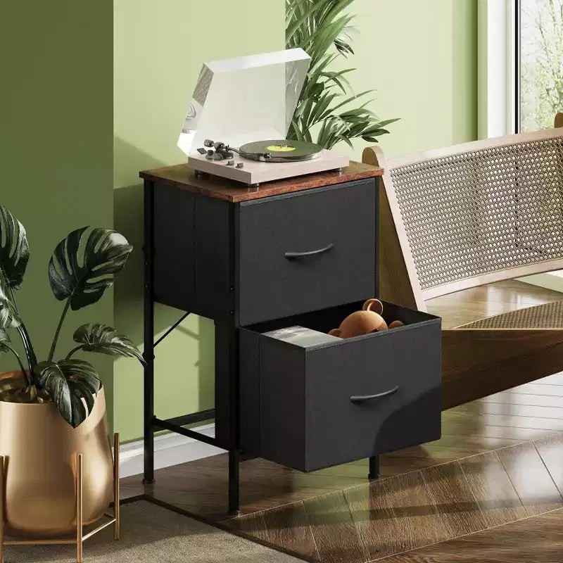 Comodino con 2 cassetti, mobile per camera da letto, dormitorio universitario, tavolino con contenitori in tessuto, dormitorio