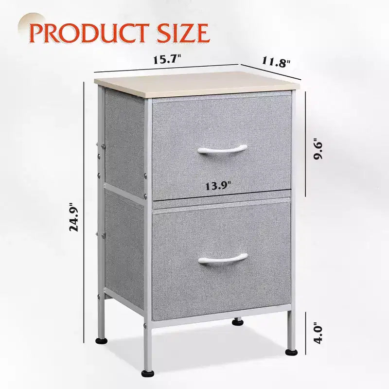 Comodino con 2 cassetti, mobile per camera da letto, dormitorio universitario, tavolino con contenitori in tessuto, dormitorio