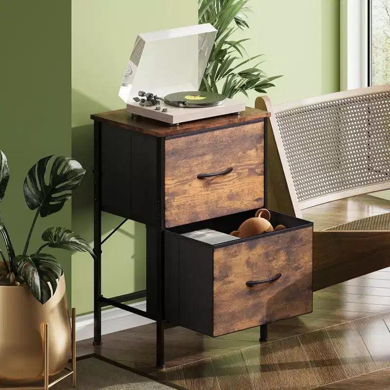 Comodino con 2 cassetti, mobile per camera da letto, dormitorio universitario, tavolino con contenitori in tessuto, dormitorio
