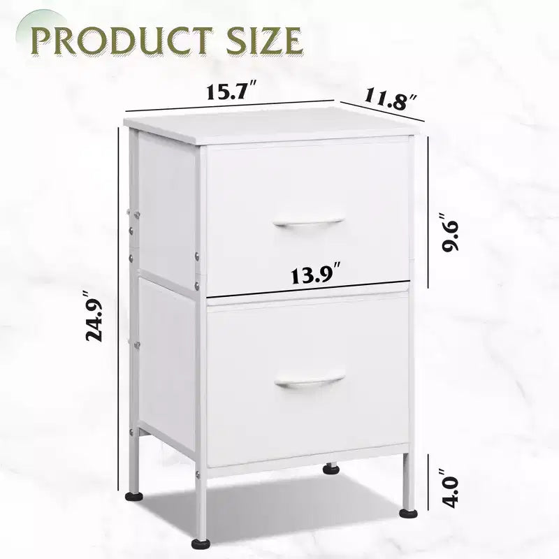 Comodino con 2 cassetti, mobile per camera da letto, dormitorio universitario, tavolino con contenitori in tessuto, dormitorio
