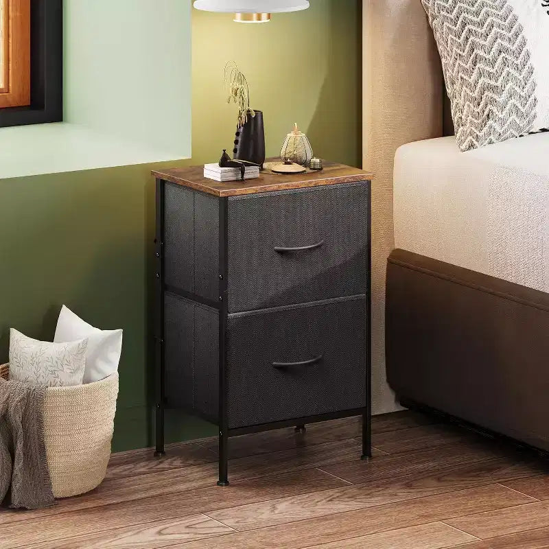 Comodino con 2 cassetti, mobile per camera da letto, dormitorio universitario, tavolino con contenitori in tessuto, dormitorio