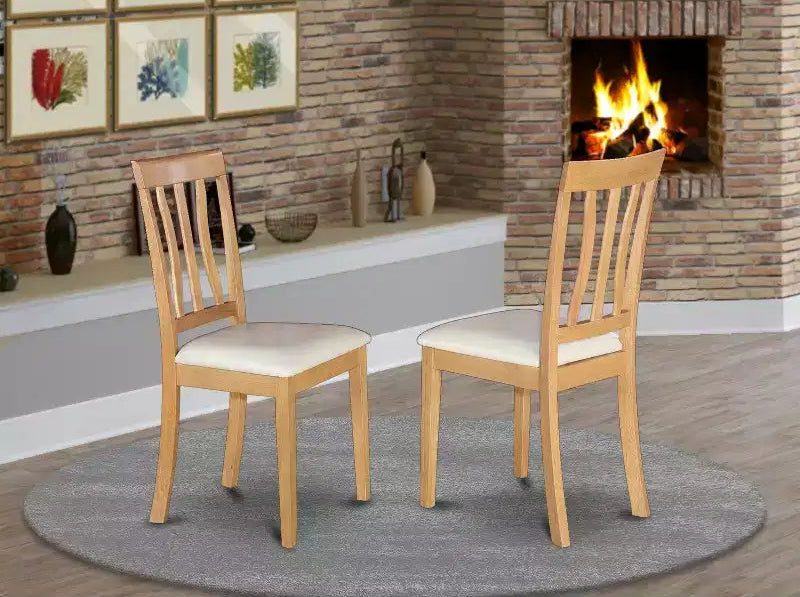 Sedie da pranzo antiche con sedile in legno e schienale a doghe, set da 2