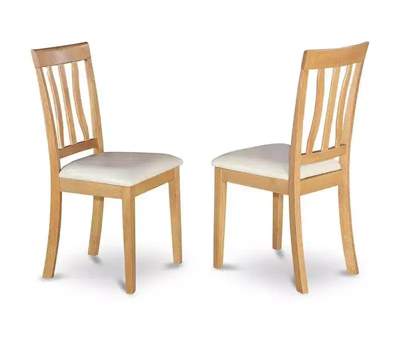 Sedie da pranzo antiche con sedile in legno e schienale a doghe, set da 2