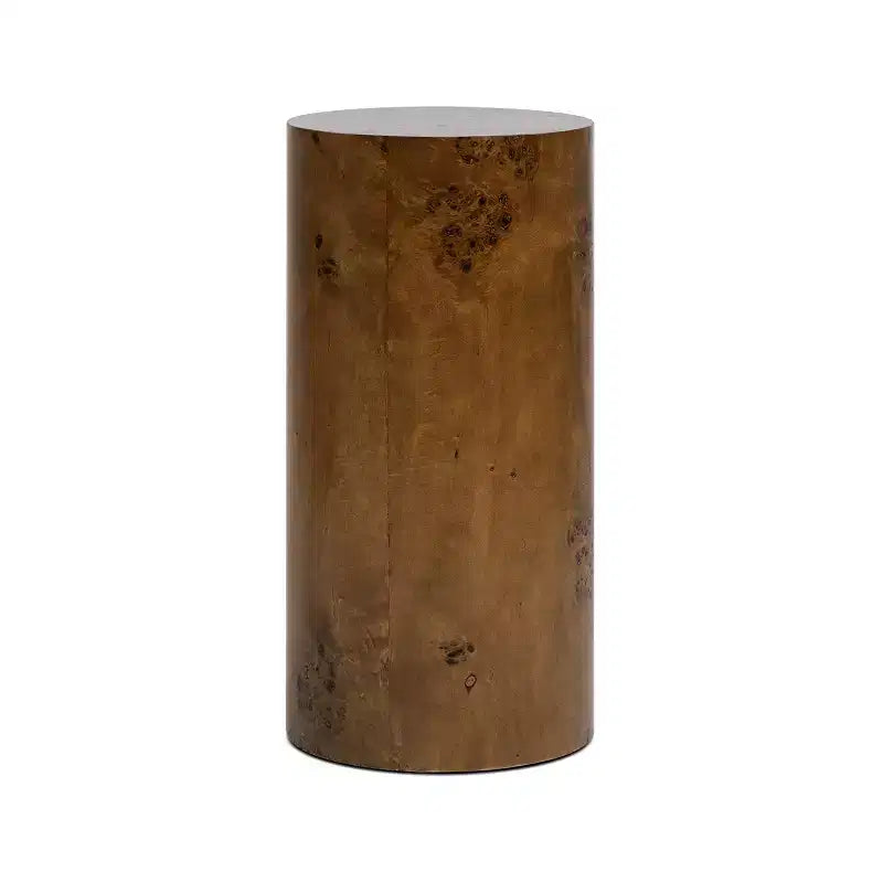 Jennifer Taylor Home Nebula 29.5 Burl Accent Pillar Side Table, Medium Brown Walnut Burl Wood