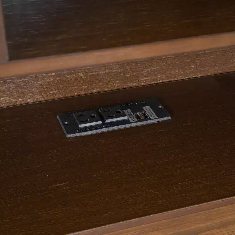 Letto a piattaforma King Size in legno con testiera multi-storage, USB e cassetti