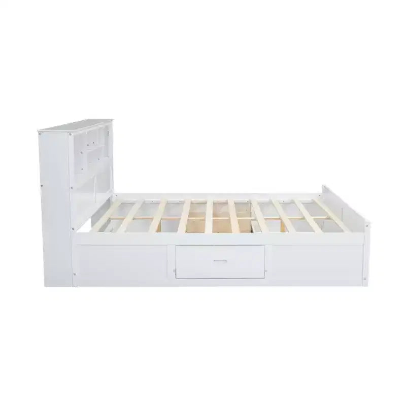 Letto a piattaforma King Size in legno con testiera multi-storage, USB e cassetti