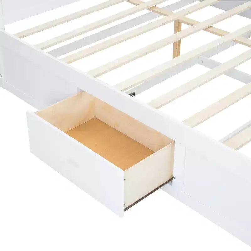 Letto a piattaforma King Size in legno con testiera multi-storage, USB e cassetti