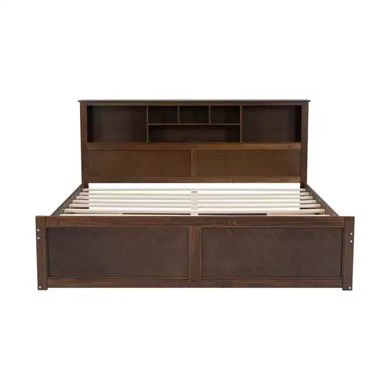 Letto a piattaforma King Size in legno con testiera multi-storage, USB e cassetti