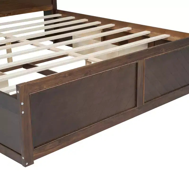 Letto a piattaforma King Size in legno con testiera multi-storage, USB e cassetti