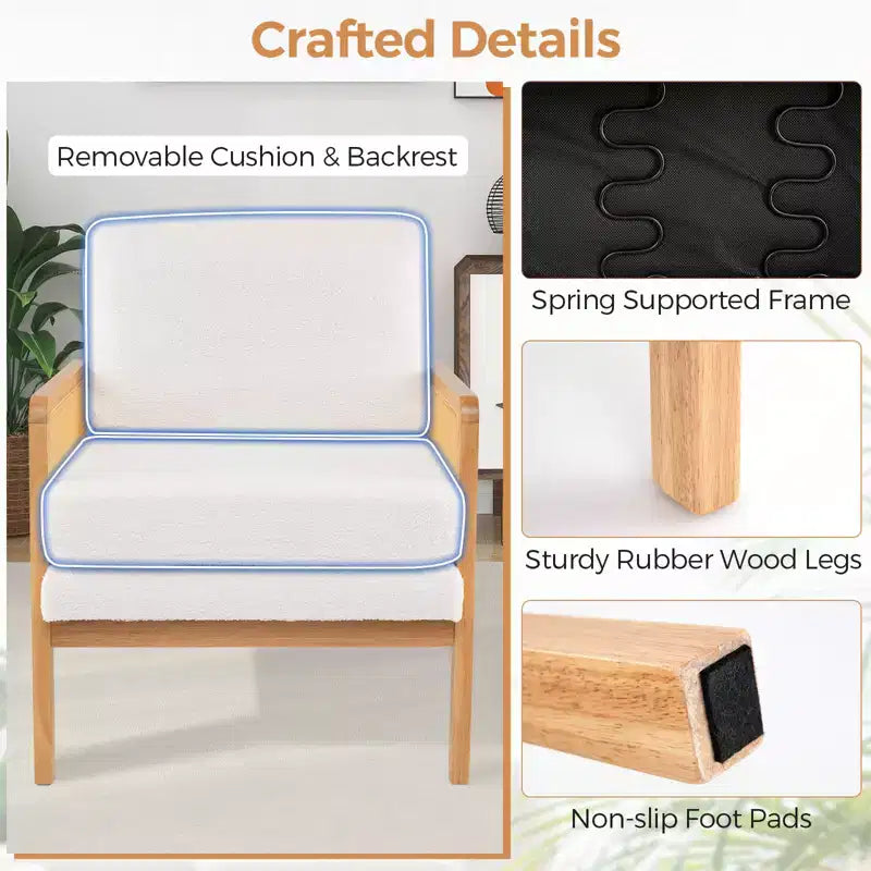 Poltrona di design Mid-Century Modern per soggiorno, con braccioli in rattan e struttura in legno, marrone/naturale
