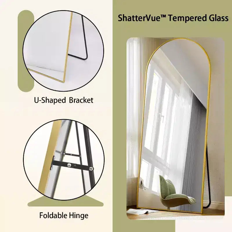 Specchio a figura intera 71x26, specchio a corpo intero con parte superiore ad arco da appendere o da appoggiare, con supporto, per camera da letto, spogliatoio