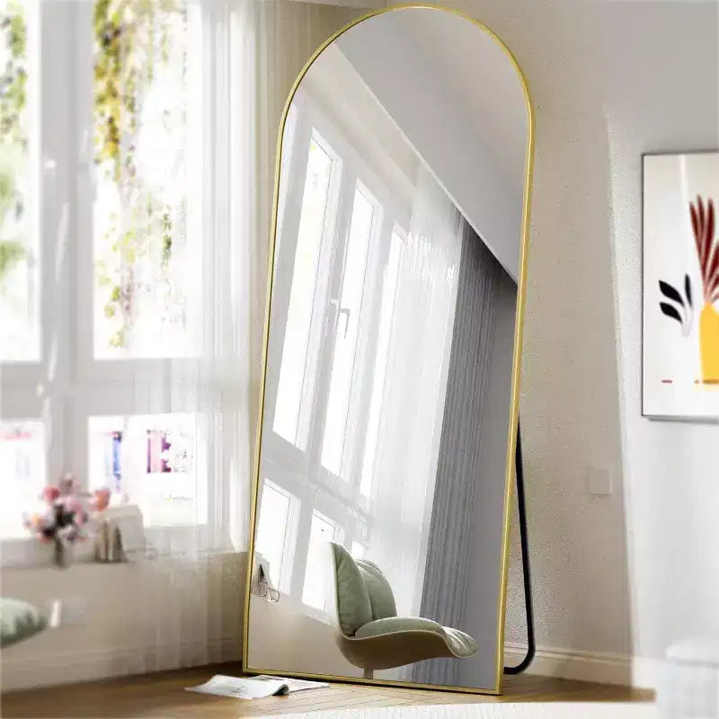 Specchio a figura intera 71x26, specchio a corpo intero con parte superiore ad arco da appendere o da appoggiare, con supporto, per camera da letto, spogliatoio