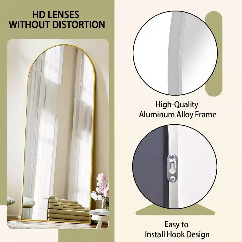 Specchio a figura intera 71x26, specchio a corpo intero con parte superiore ad arco da appendere o da appoggiare, con supporto, per camera da letto, spogliatoio