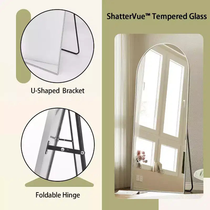 Specchio a figura intera 71x26, specchio a corpo intero con parte superiore ad arco da appendere o da appoggiare, con supporto, per camera da letto, spogliatoio