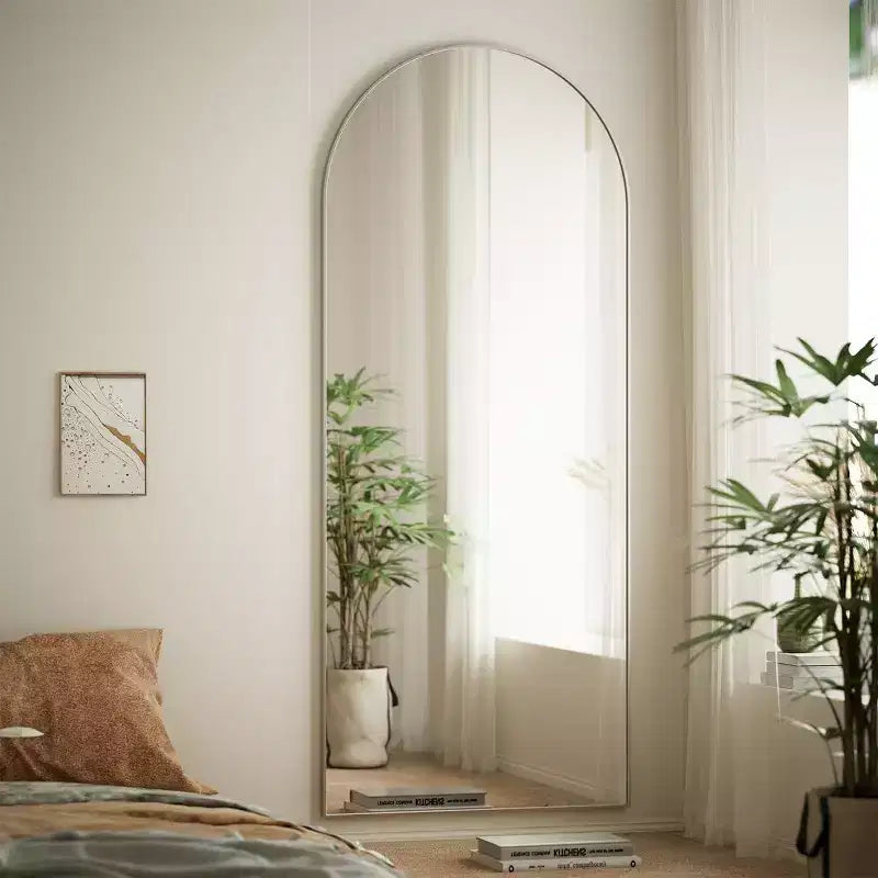 Specchio a figura intera 71x26, specchio a corpo intero con parte superiore ad arco da appendere o da appoggiare, con supporto, per camera da letto, spogliatoio