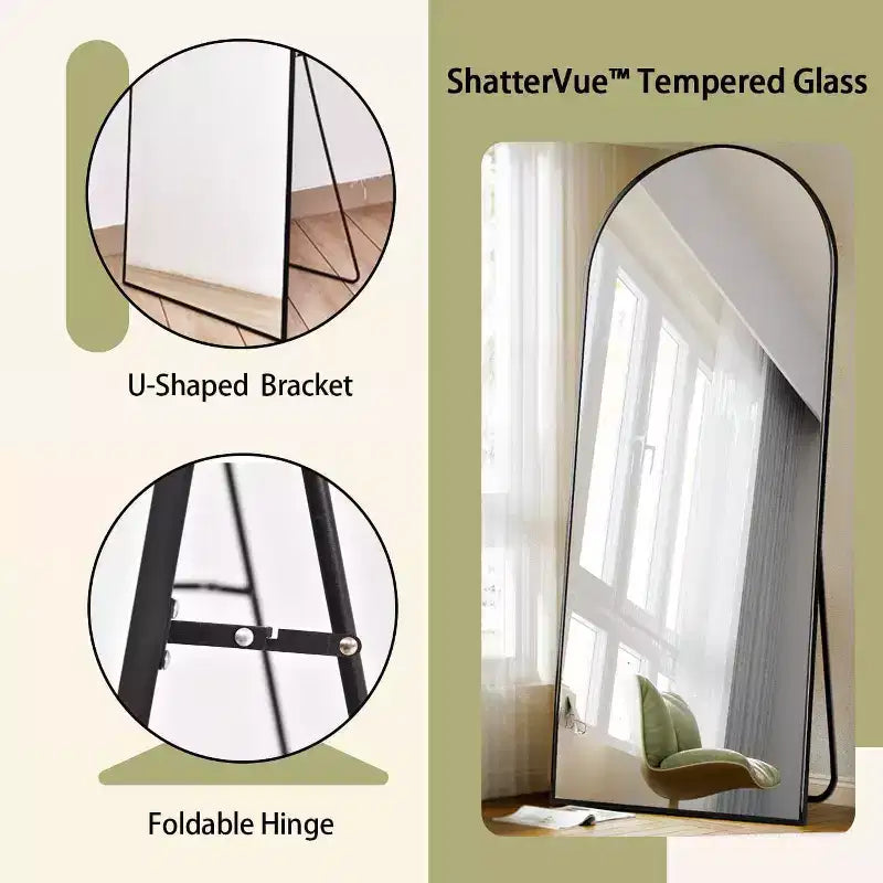 Specchio a figura intera 71x26, specchio a corpo intero con parte superiore ad arco da appendere o da appoggiare, con supporto, per camera da letto, spogliatoio