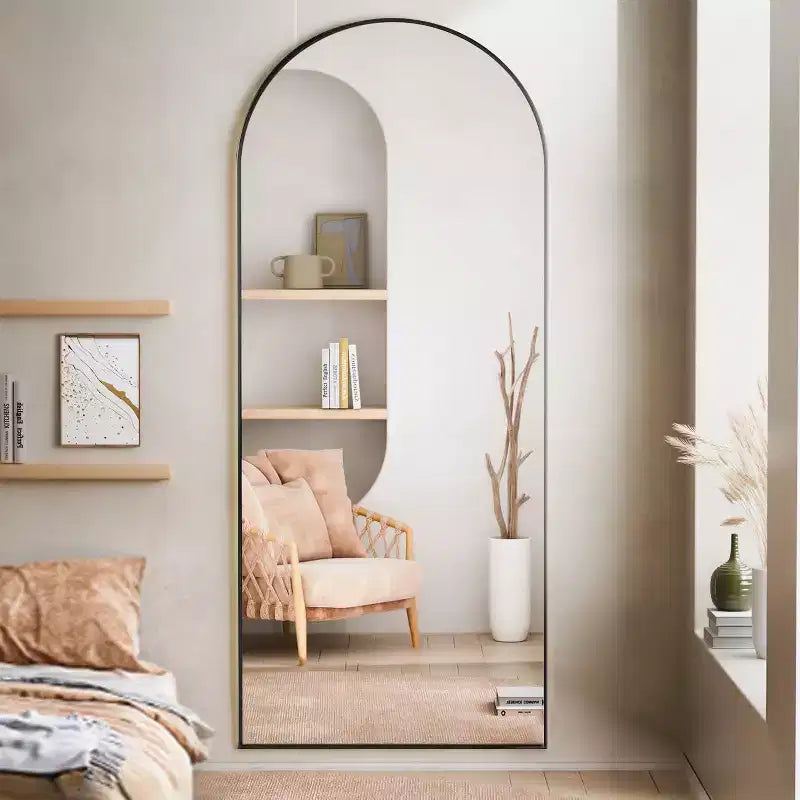 Specchio a figura intera 71x26, specchio a corpo intero con parte superiore ad arco da appendere o da appoggiare, con supporto, per camera da letto, spogliatoio