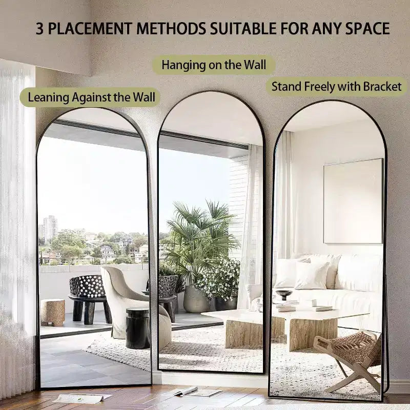 Specchio a figura intera 71x26, specchio a corpo intero con parte superiore ad arco da appendere o da appoggiare, con supporto, per camera da letto, spogliatoio