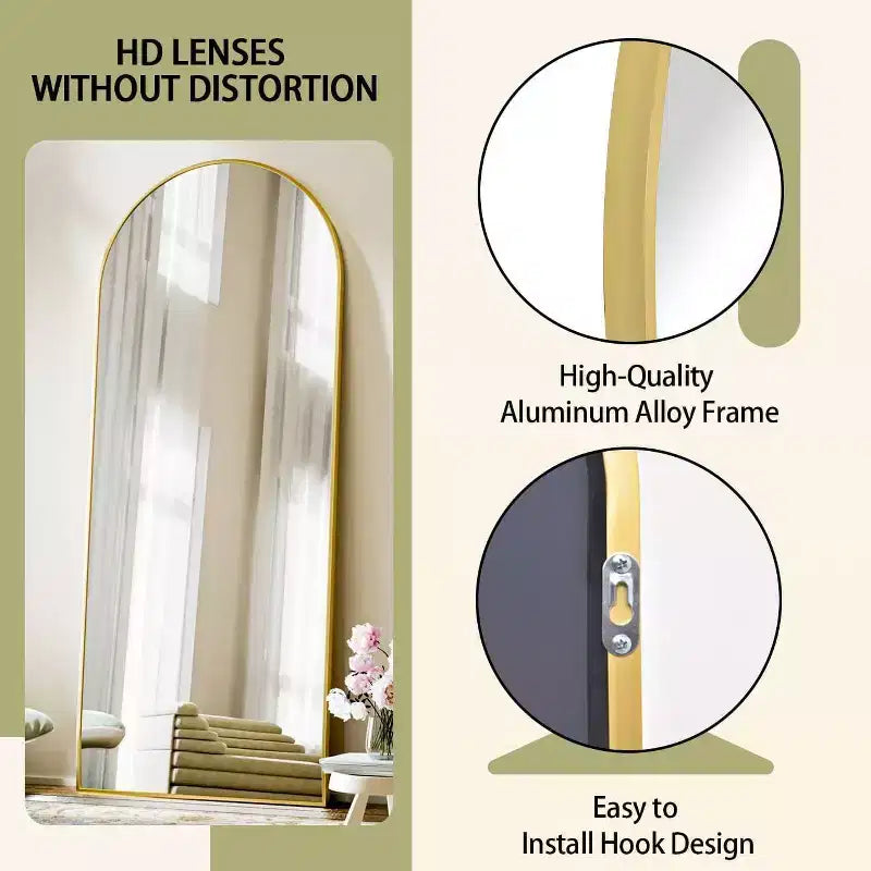 Specchio a figura intera 71x26, specchio a corpo intero con parte superiore ad arco da appendere o da appoggiare, con supporto, per camera da letto, spogliatoio