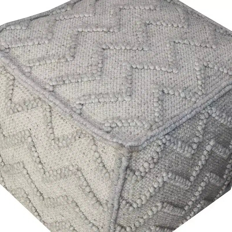 18 Pouf Ottomano in Misto Lana Grigia e Cotone con Motivo a Chevron