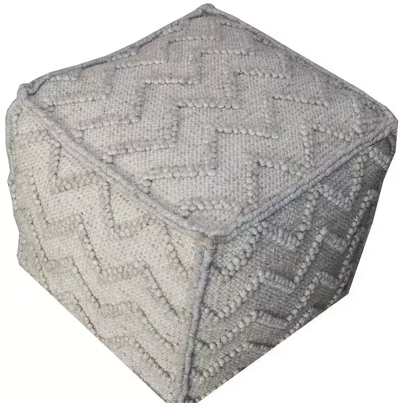 18 Pouf Ottomano in Misto Lana Grigia e Cotone con Motivo a Chevron