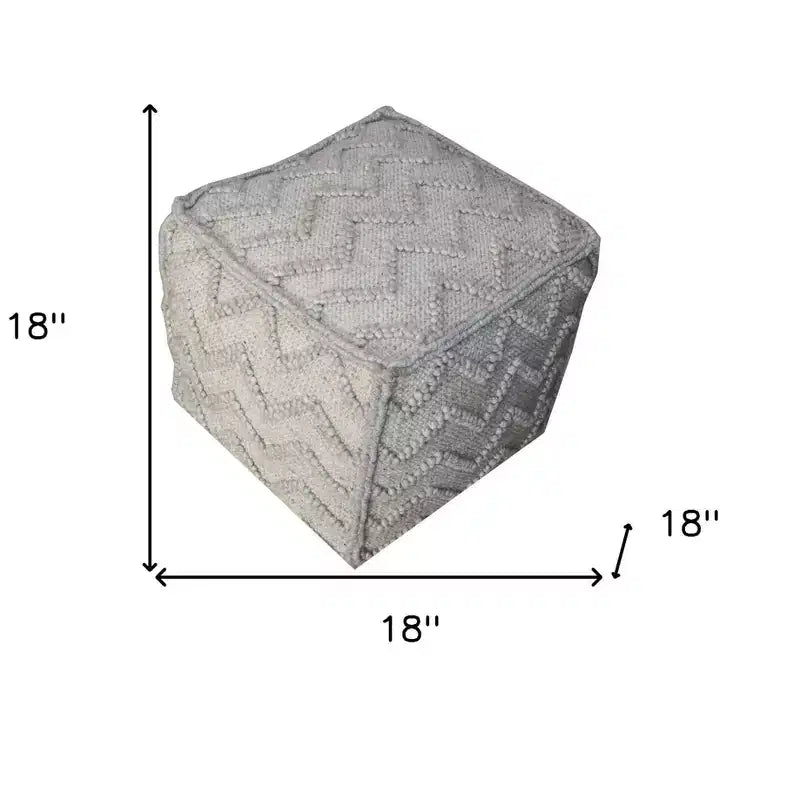 18 Pouf Ottomano in Misto Lana Grigia e Cotone con Motivo a Chevron