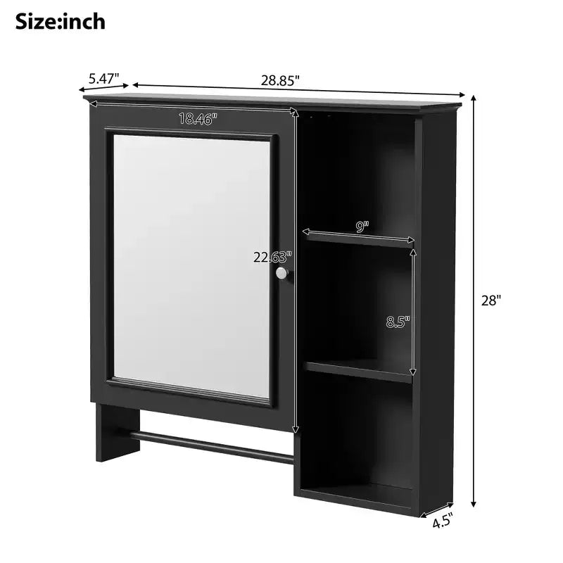Mobiletto pensile da bagno con grande specchio sulla porta e ripiani regolabili
