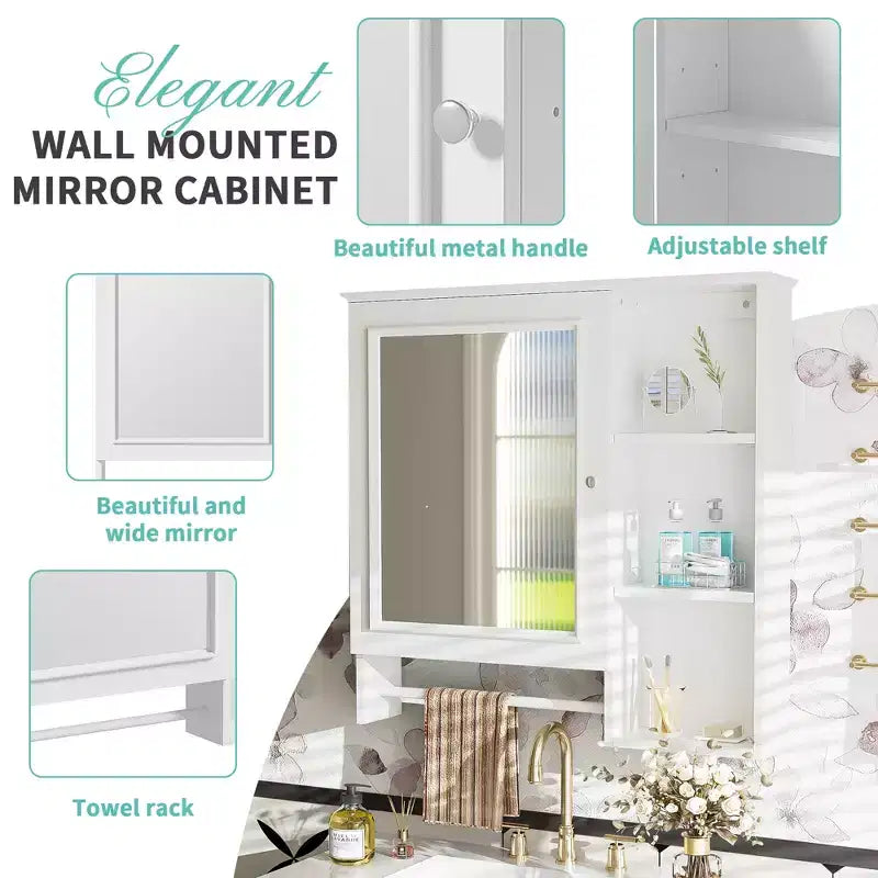 Mobiletto pensile da bagno con grande specchio sulla porta e ripiani regolabili