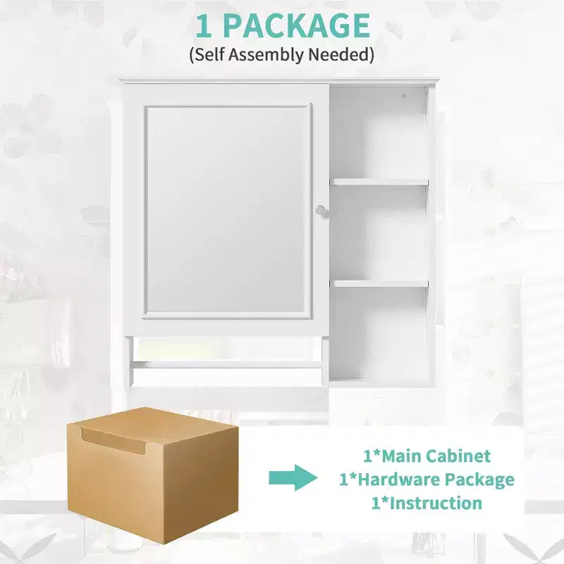 Mobiletto pensile da bagno con grande specchio sulla porta e ripiani regolabili
