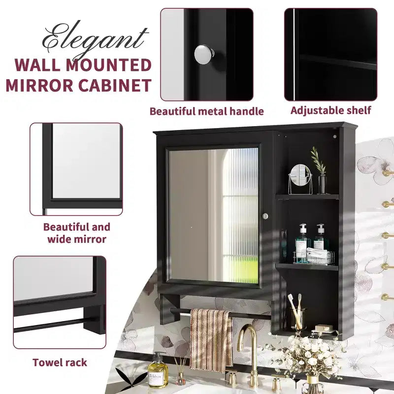 Mobiletto pensile da bagno con grande specchio sulla porta e ripiani regolabili
