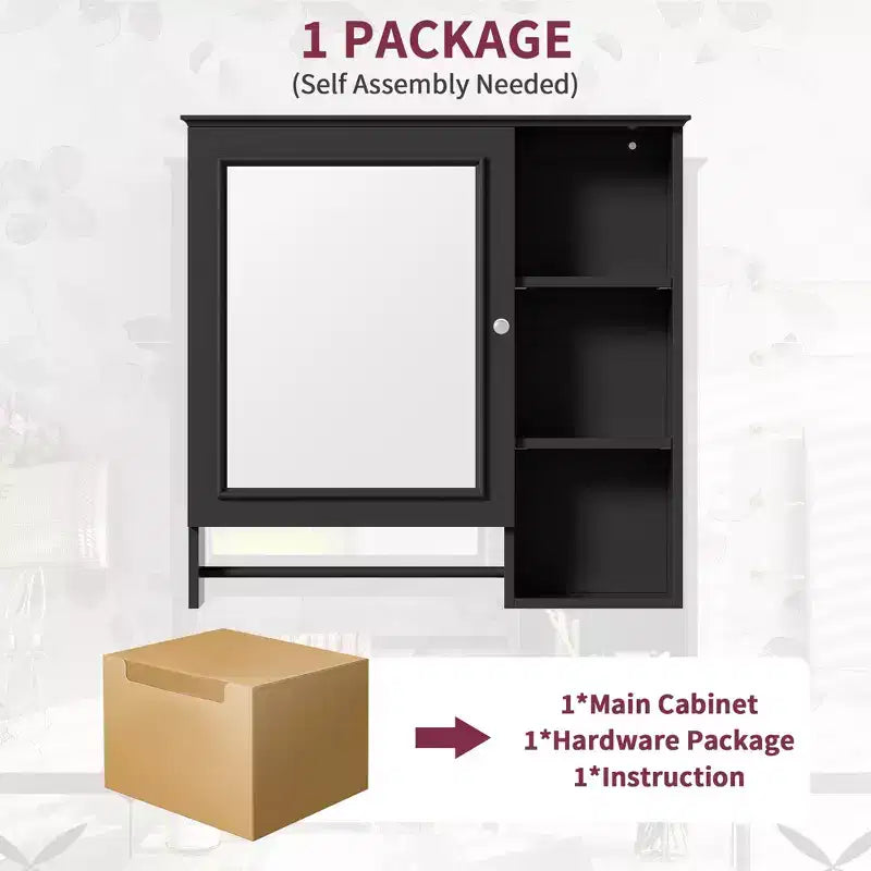 Mobiletto pensile da bagno con grande specchio sulla porta e ripiani regolabili