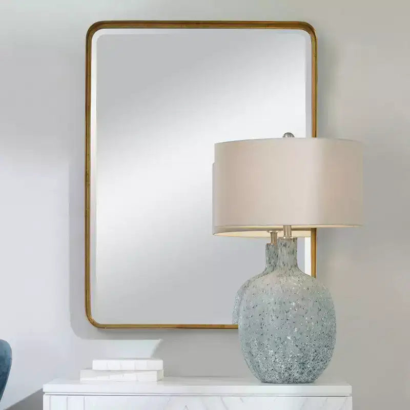 Specchio Decorativo Rettangolare da Parete da Bagno Camera da Letto Soggiorno Moderno Bisellato con Cornice in Ferro Anticato Oro 30 Pollici di Larghezza