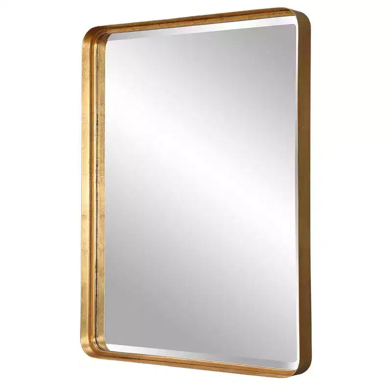 Specchio Decorativo Rettangolare da Parete da Bagno Camera da Letto Soggiorno Moderno Bisellato con Cornice in Ferro Anticato Oro 30 Pollici di Larghezza