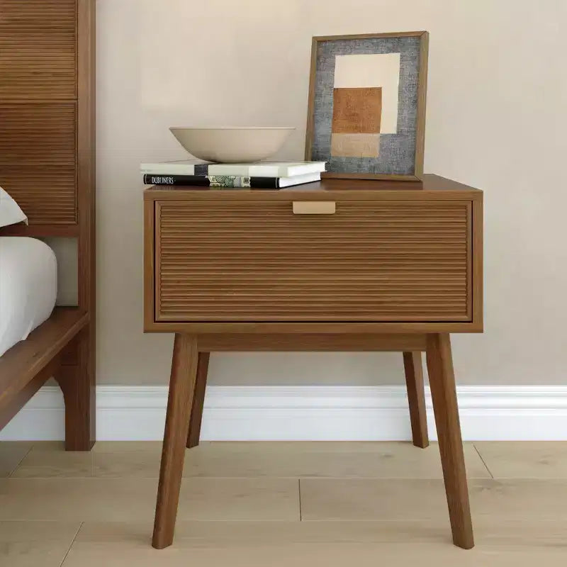 Comodino Tambour a 1 Cassetto con Maniglia in Ottone