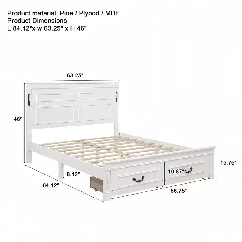 Letto moderno in legno Luxystar con testiera alta, pediera, 2 cassetti portaoggetti e luci