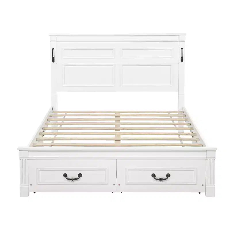 Letto moderno in legno Luxystar con testiera alta, pediera, 2 cassetti portaoggetti e luci