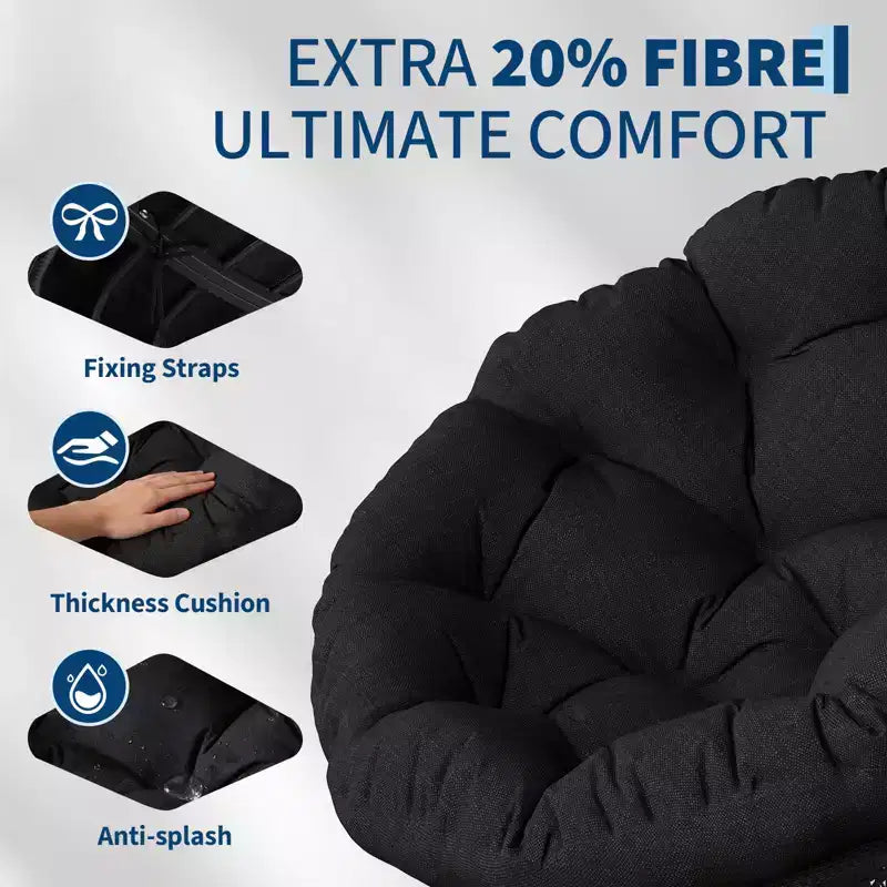 Sedia a dondolo oversize per patio, in rattan intrecciato a mano, sedia ergonomica in vimini, telaio in acciaio resistente, base girevole a 360°, per soggiorno, camera da letto