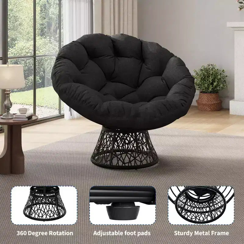 Sedia a dondolo oversize per patio, in rattan intrecciato a mano, sedia ergonomica in vimini, telaio in acciaio resistente, base girevole a 360°, per soggiorno, camera da letto
