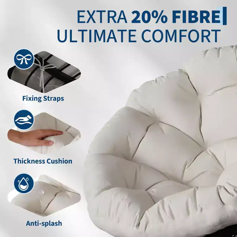 Sedia a dondolo oversize per patio, in rattan intrecciato a mano, sedia ergonomica in vimini, telaio in acciaio resistente, base girevole a 360°, per soggiorno, camera da letto