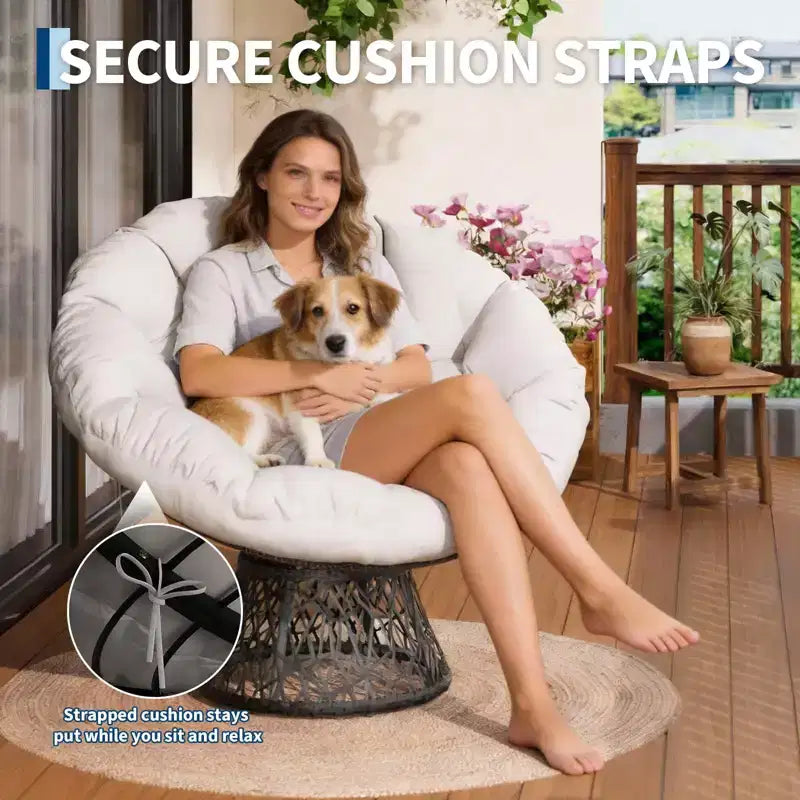 Sedia a dondolo oversize per patio, in rattan intrecciato a mano, sedia ergonomica in vimini, telaio in acciaio resistente, base girevole a 360°, per soggiorno, camera da letto